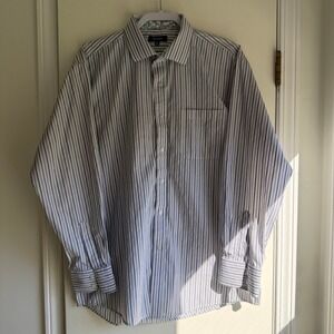 BOGARI Mens Striped Dress Shirt XL Floral Print Collar Cuffs Long Sleeve